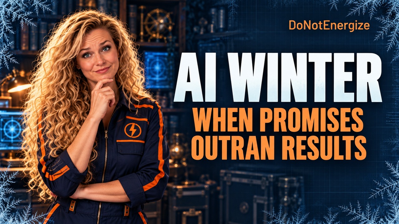 AI Winter — frost gathers around a warm Mansion workshop