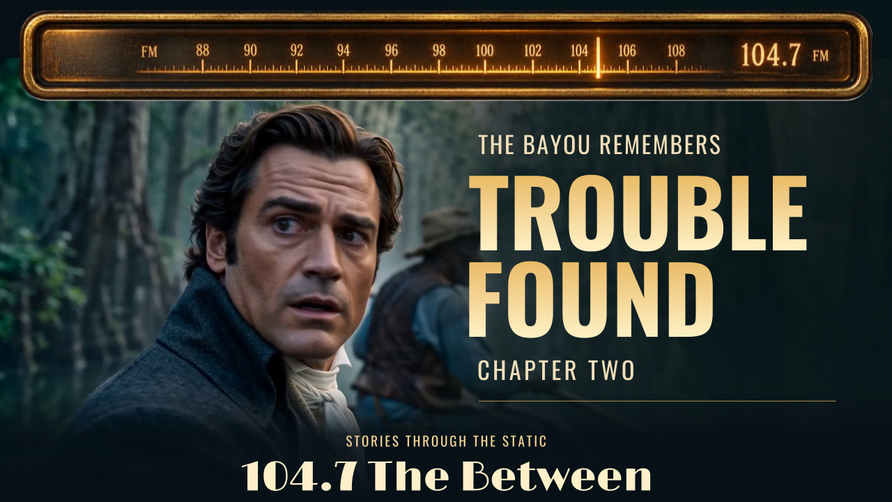 Trouble Found — amber radio dial and bayou artwork